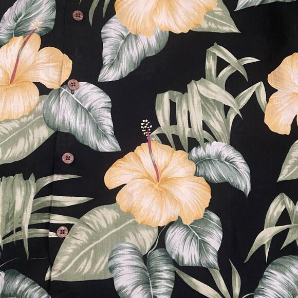 Tommy Bahama Hawaiian Shirt Silk Hibiscus Flowers Fronds XL Black Green Aloha - Picture 4 of 7